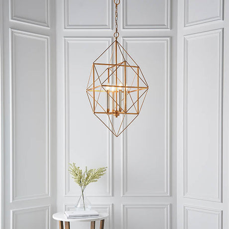 Padgrove Large Angular Framed Multi 4 Light Pendant - Gold Leaf