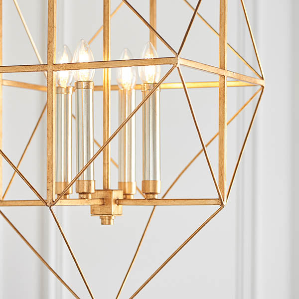 Padgrove Large Angular Framed Multi 4 Light Pendant - Gold Leaf