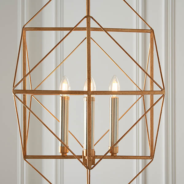 Padgrove Large Angular Framed Multi 4 Light Pendant - Gold Leaf