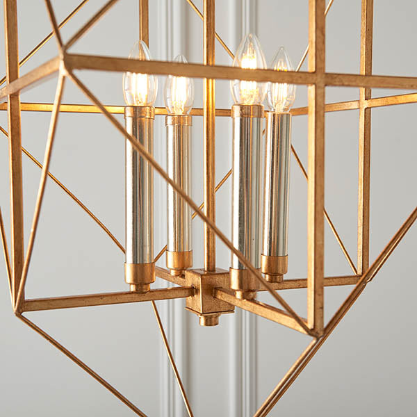 Padgrove Large Angular Framed Multi 4 Light Pendant - Gold Leaf