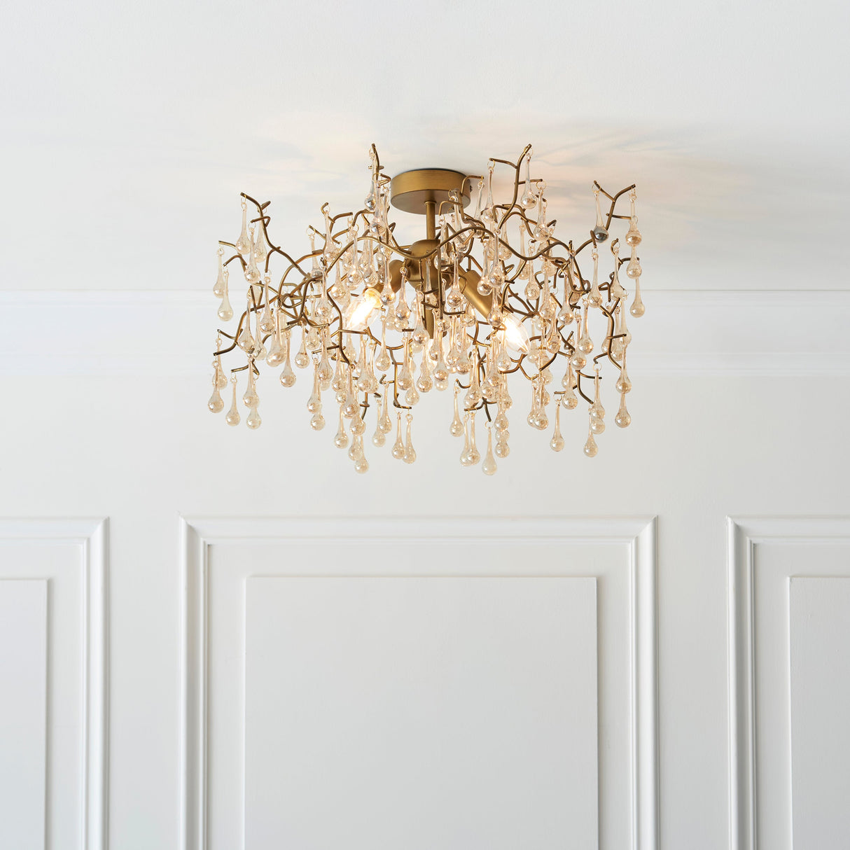 Brayworth Branch Semi-flush Droplets 3 Light Flush Ceiling Light - Aged Gold