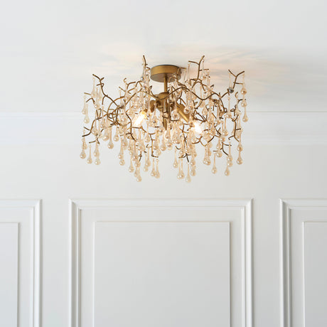 Brayworth Branch Semi-flush Droplets 3 Light Flush Ceiling Light - Aged Gold