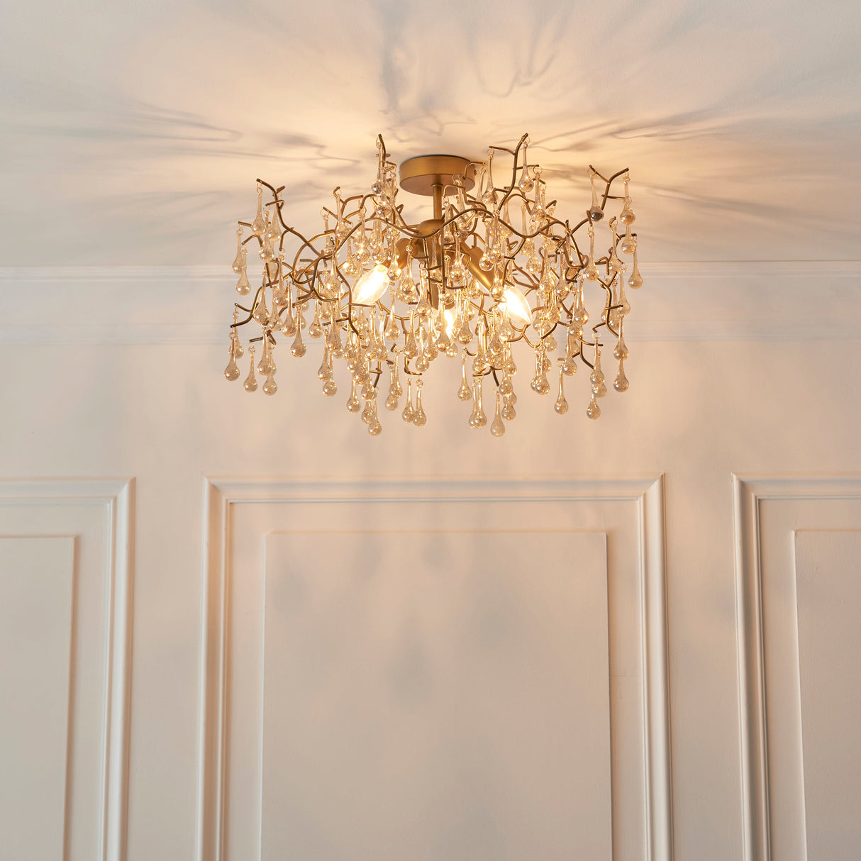 Brayworth Branch Semi-flush Droplets 3 Light Flush Ceiling Light - Aged Gold