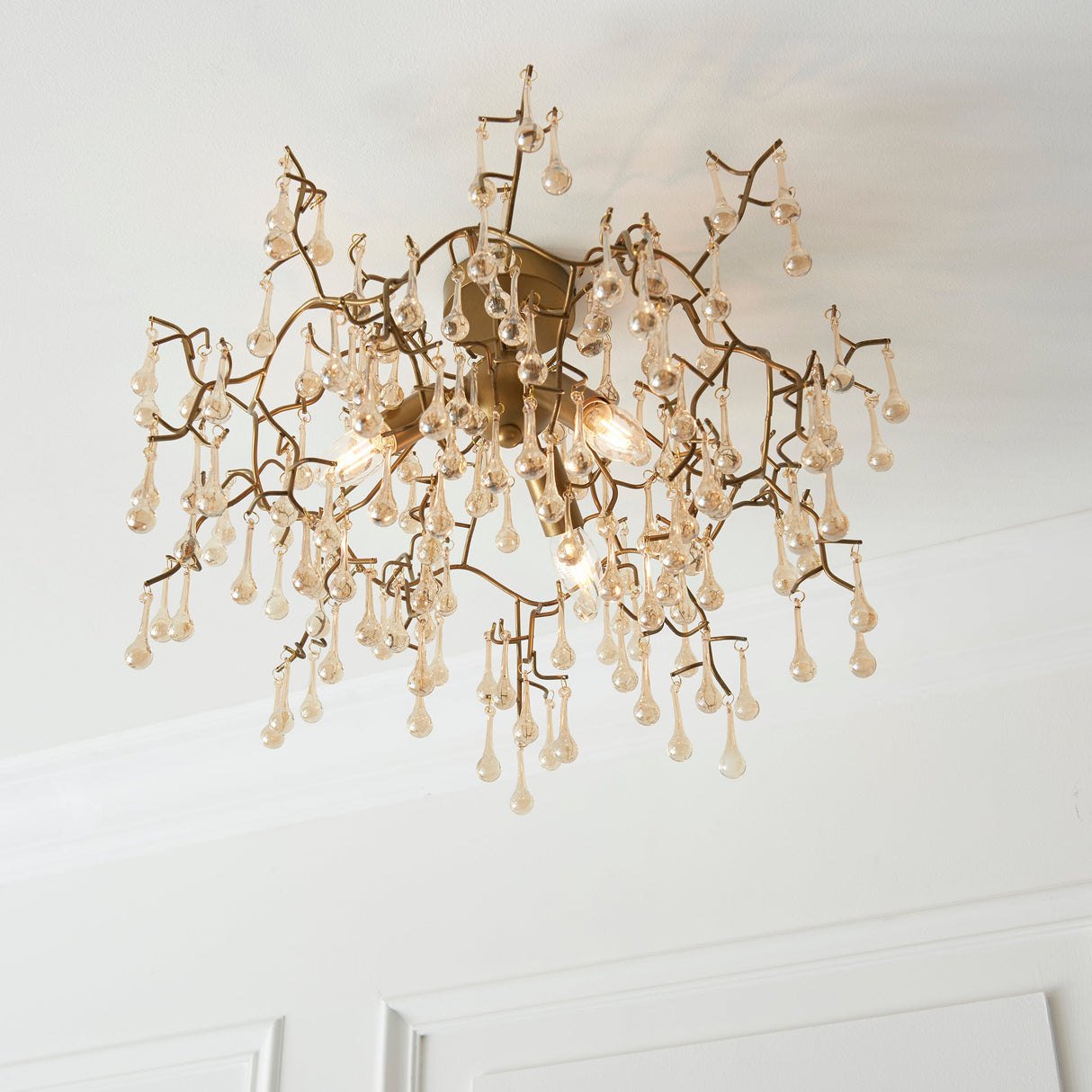 Brayworth Branch Semi-flush Droplets 3 Light Flush Ceiling Light - Aged Gold