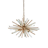 Lighting No.1 Selmoor Shards 6 light pendant in antique brass plated metal with clear glass shards radiating from a central sphere, shown on a white background.