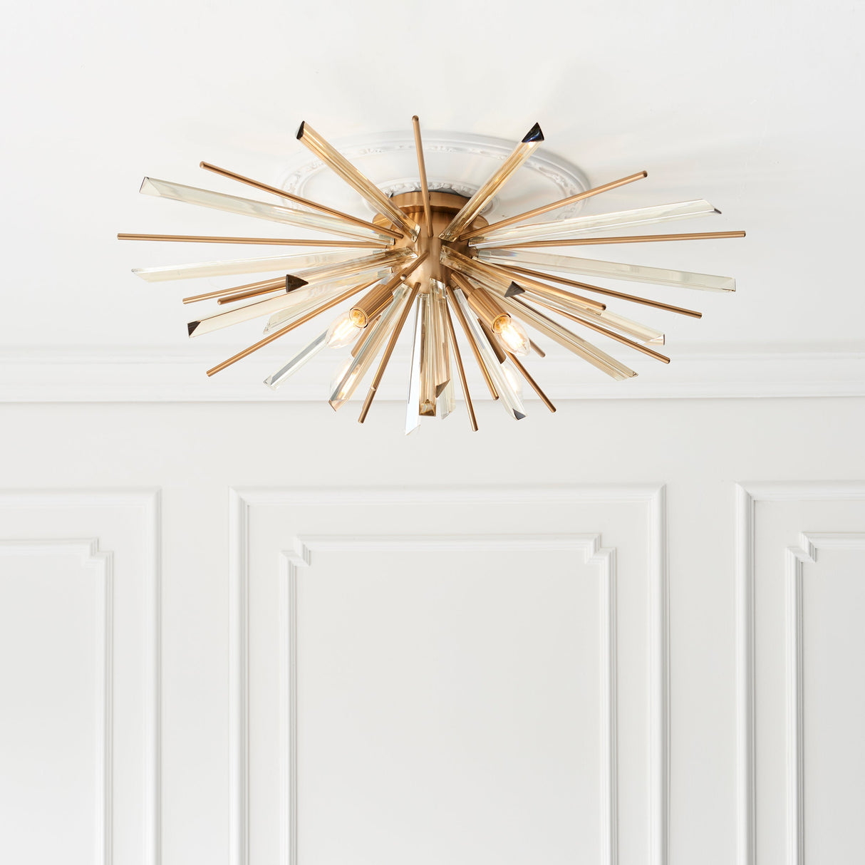 Selmoor Shards 4 Light Flush Ceiling Light - Antique Brass Plated