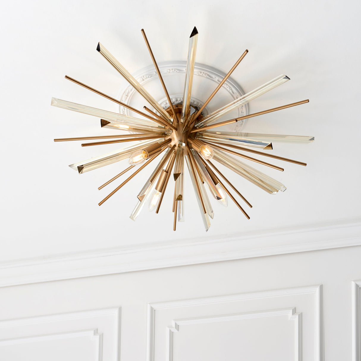 Selmoor Shards 4 Light Flush Ceiling Light - Antique Brass Plated