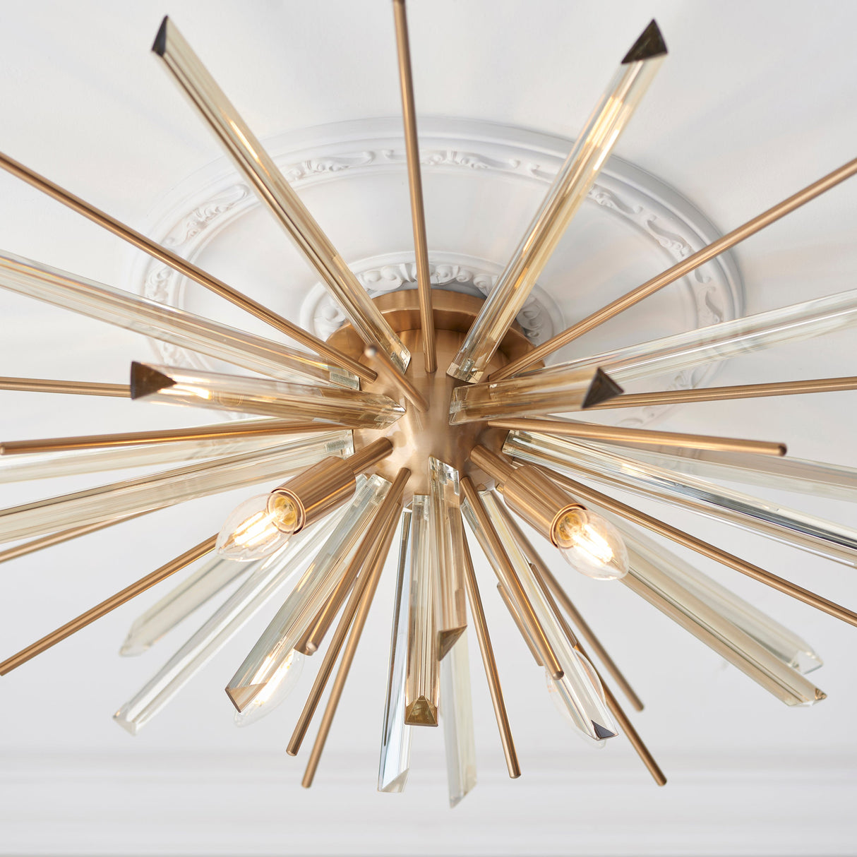 Selmoor Shards 4 Light Flush Ceiling Light - Antique Brass Plated