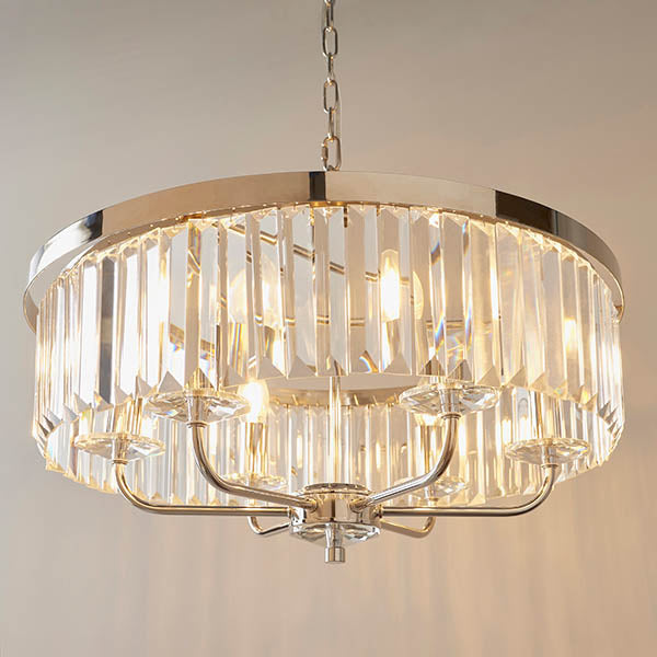 Calverdale Round Cut 6 Light Chandelier - Bright Nickel