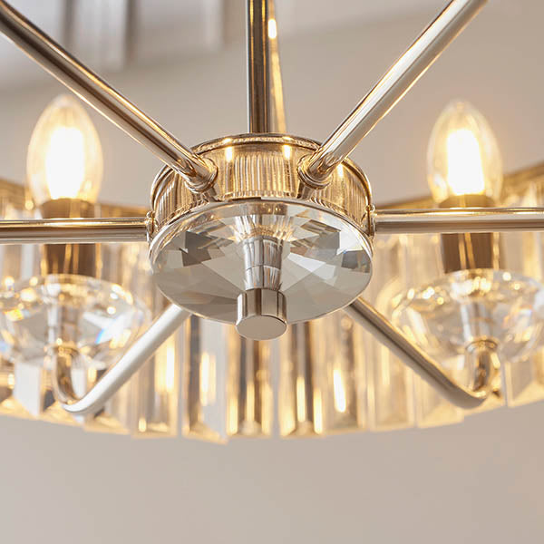 Calverdale Round Cut 6 Light Chandelier - Bright Nickel