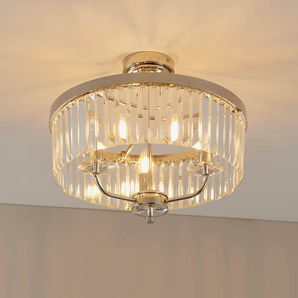 Calverdale Round Cut Semi-flush 3 Light Flush Ceiling Light - Bright Nickel
