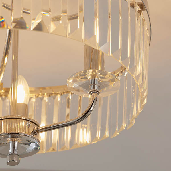 Calverdale Round Cut Semi-flush 3 Light Flush Ceiling Light - Bright Nickel