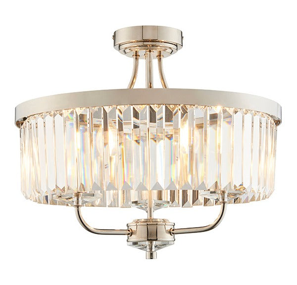 Calverdale Round Cut Semi-flush 3 Light Flush Ceiling Light - Bright Nickel