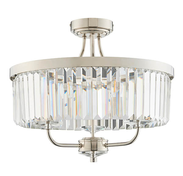 Calverdale Round Cut Semi-flush 3 Light Flush Ceiling Light - Bright Nickel
