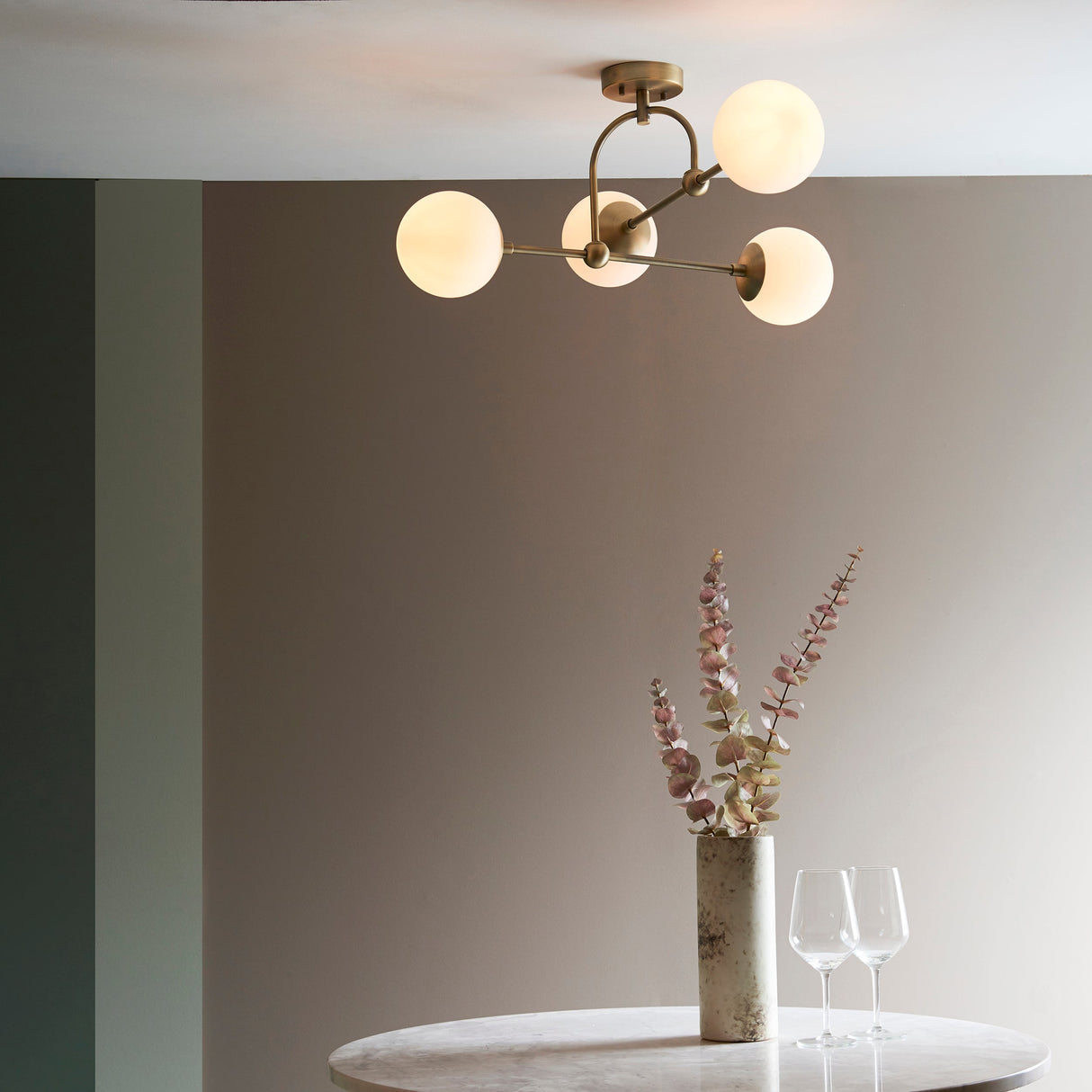 Haldmere Semi-flush 4 Light Flush Ceiling Light - Matt Antique Brass