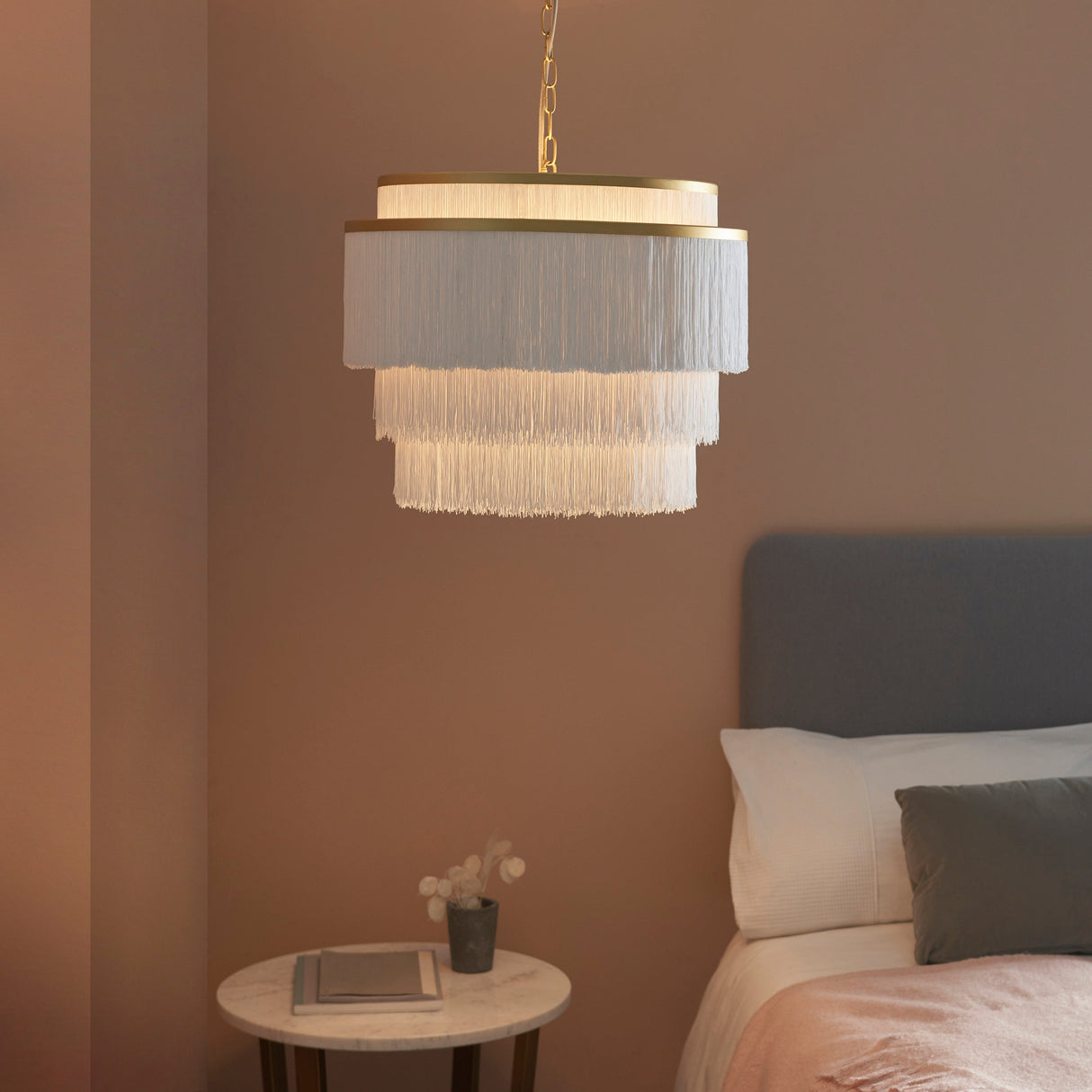 Hulverton Fringe Large 3 Light Pendant - Gold White