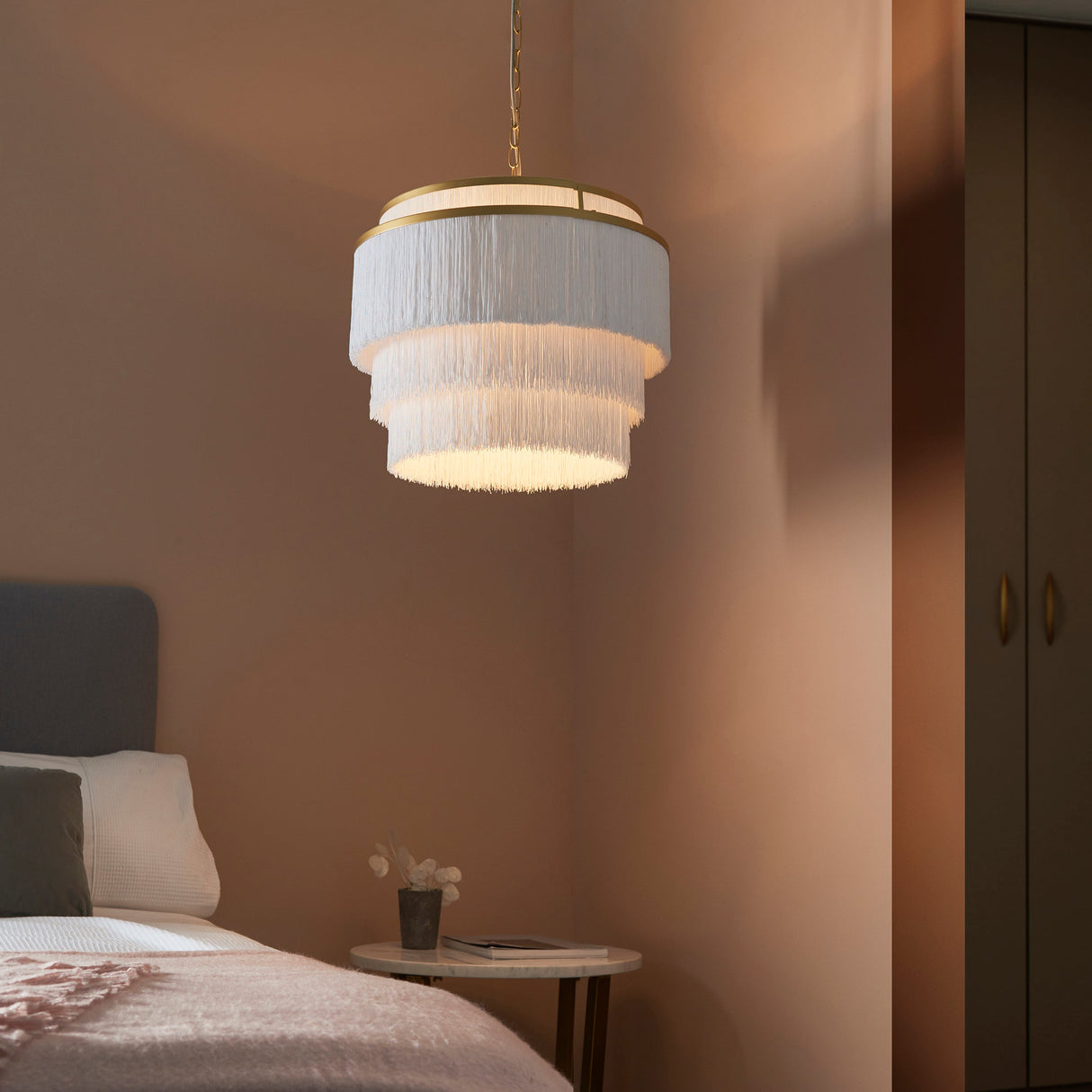 Hulverton Fringe Large 3 Light Pendant - Gold White