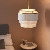 Hulverton Fringe Large 3 Light Pendant - Gold White