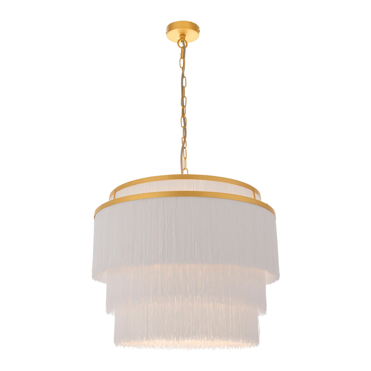 Hulverton Fringe Large 3 Light Pendant - Gold White