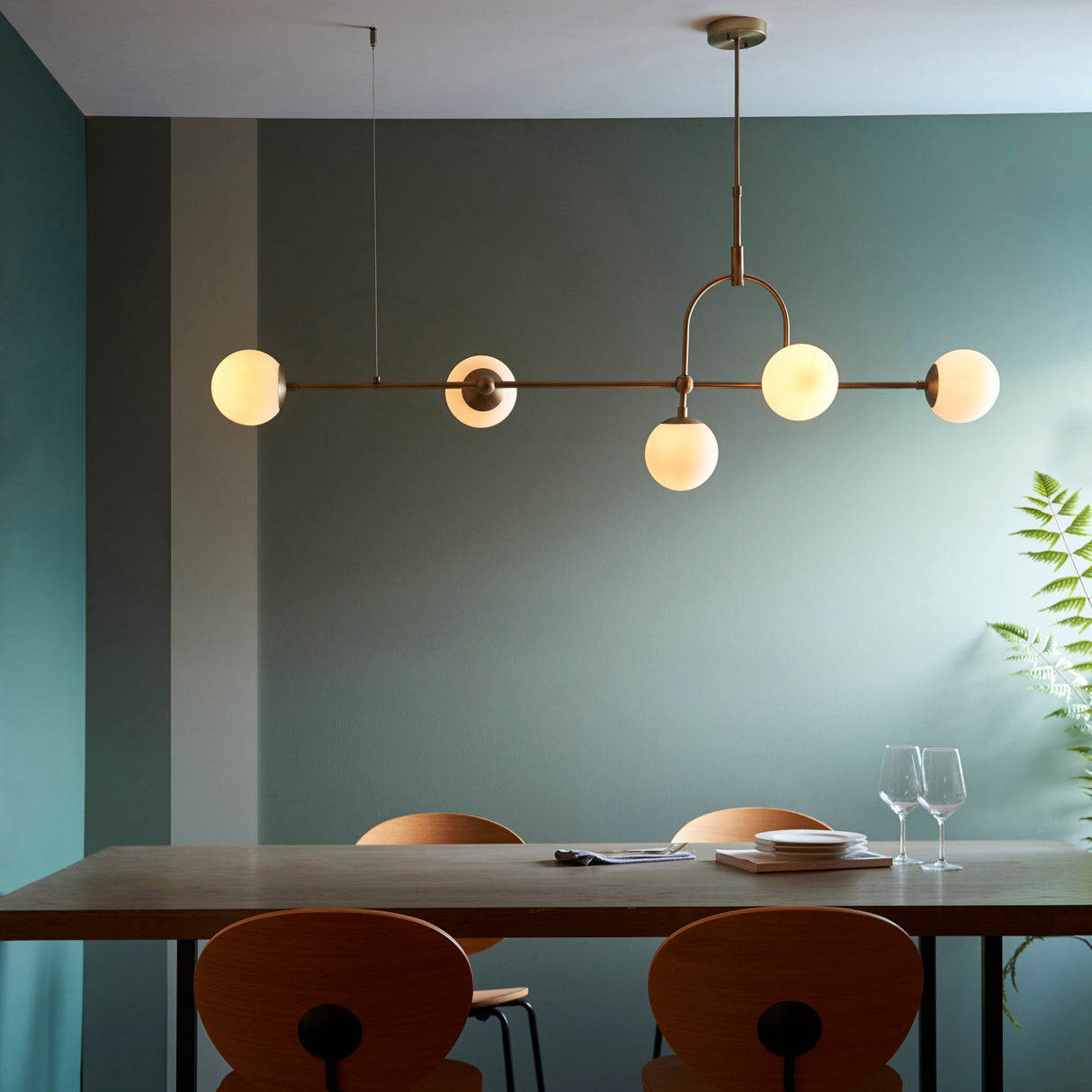 Haldmere Linear Adjustable Stem 5 Light Pendant - Matt Antique Brass