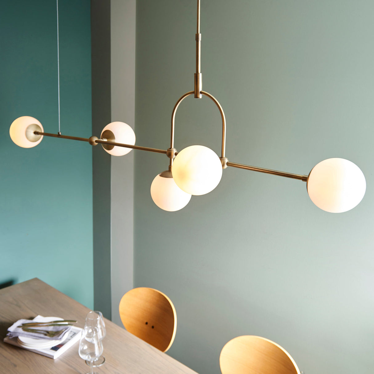 Haldmere Linear Adjustable Stem 5 Light Pendant - Matt Antique Brass