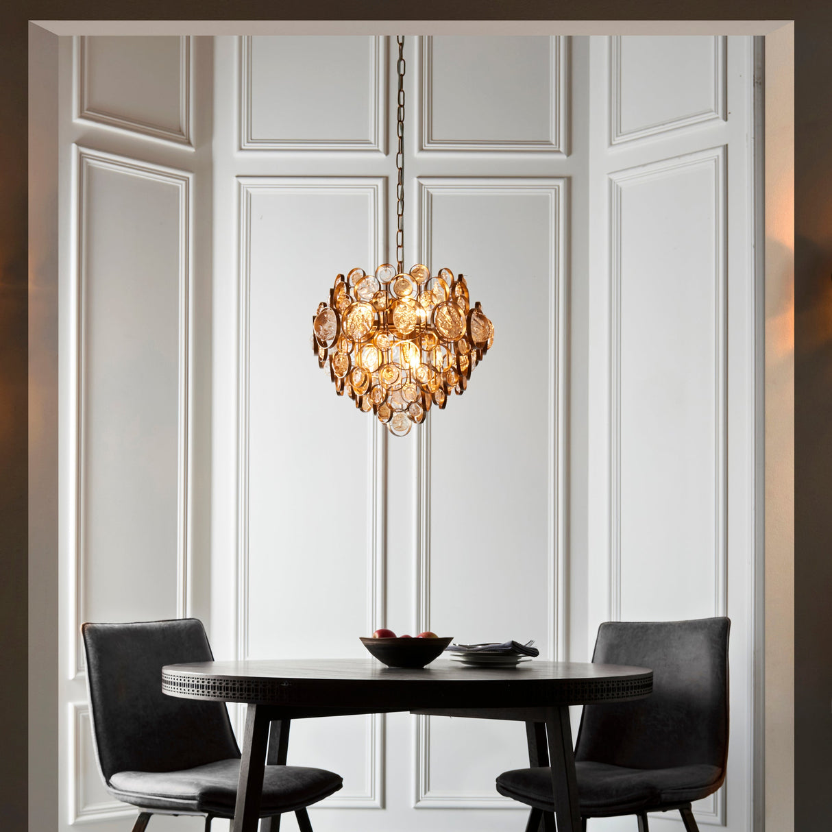 Yewbury Details 6 Light Chandelier - Antique Gold Clear
