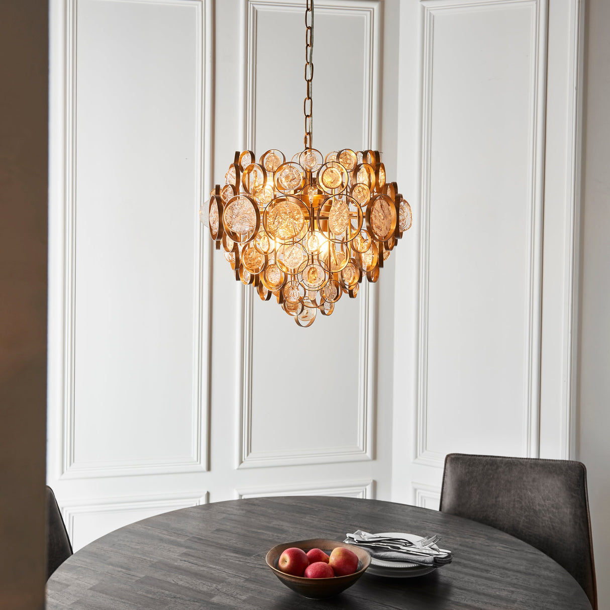 Yewbury Details 6 Light Chandelier - Antique Gold Clear