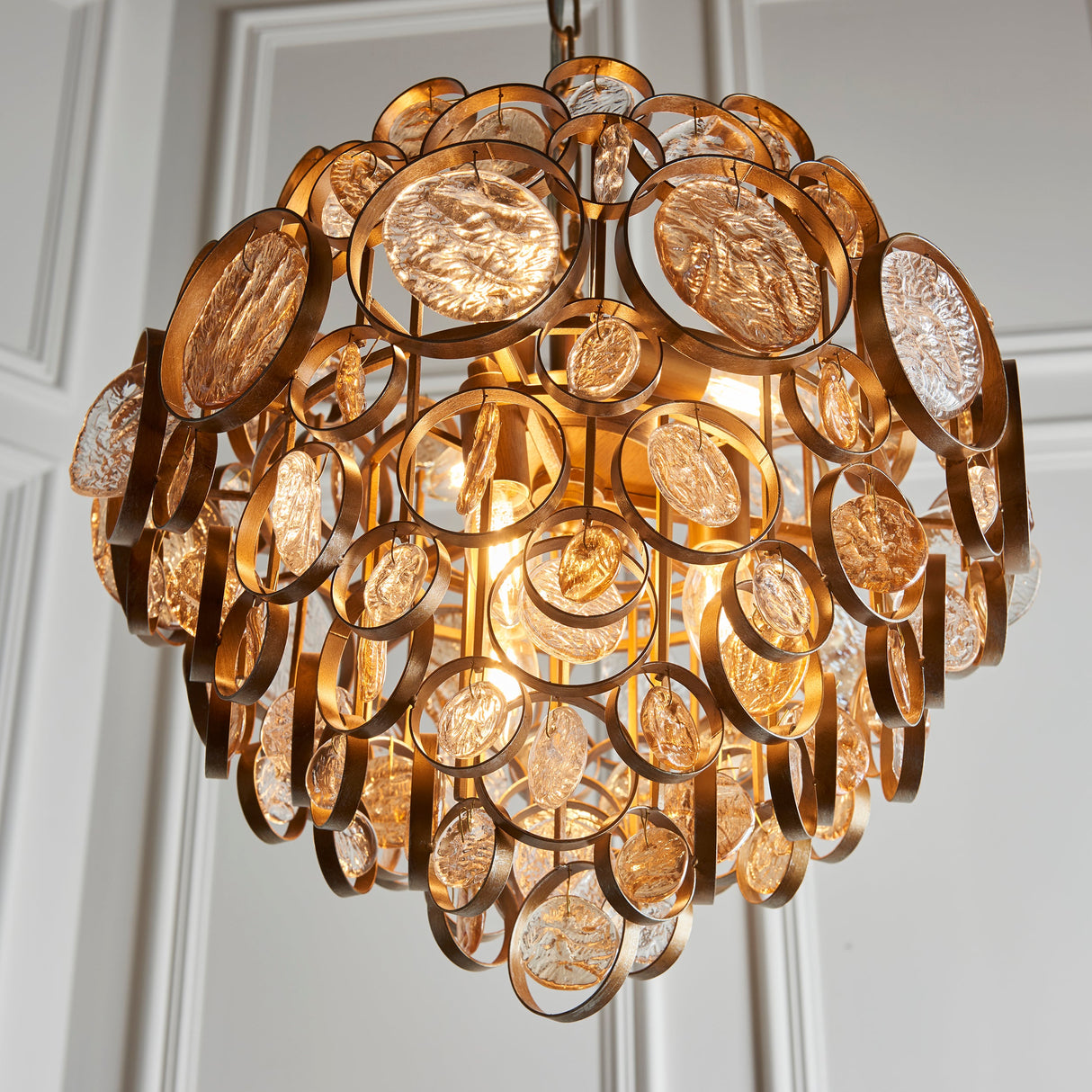 Yewbury Details 6 Light Chandelier - Antique Gold Clear