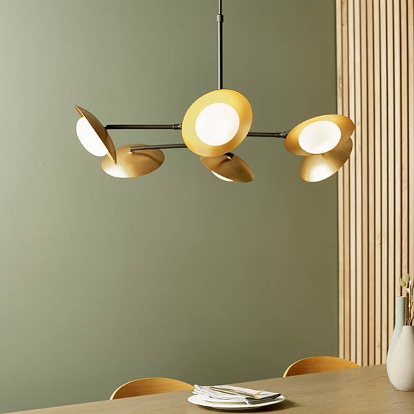 Heronwell XL Dish Pebble Shaped 6 Light Pendant - Gold Bronze