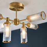 Gorsewell Ribbed Semi-flush 6 Light Flush Ceiling Light - Frosted Satin Brass