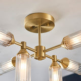 Gorsewell Ribbed Semi-flush 6 Light Flush Ceiling Light - Frosted Satin Brass