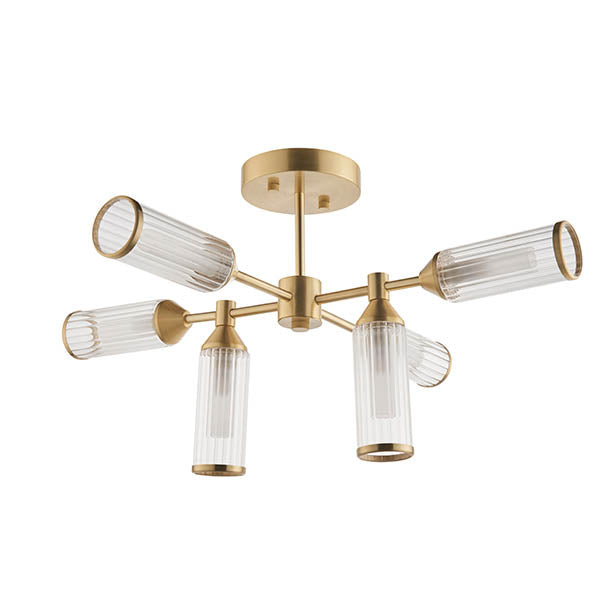Gorsewell Ribbed Semi-flush 6 Light Flush Ceiling Light - Frosted Satin Brass