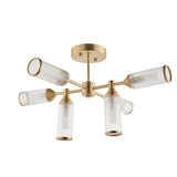 Gorsewell Ribbed Semi-flush 6 Light Flush Ceiling Light - Frosted Satin Brass