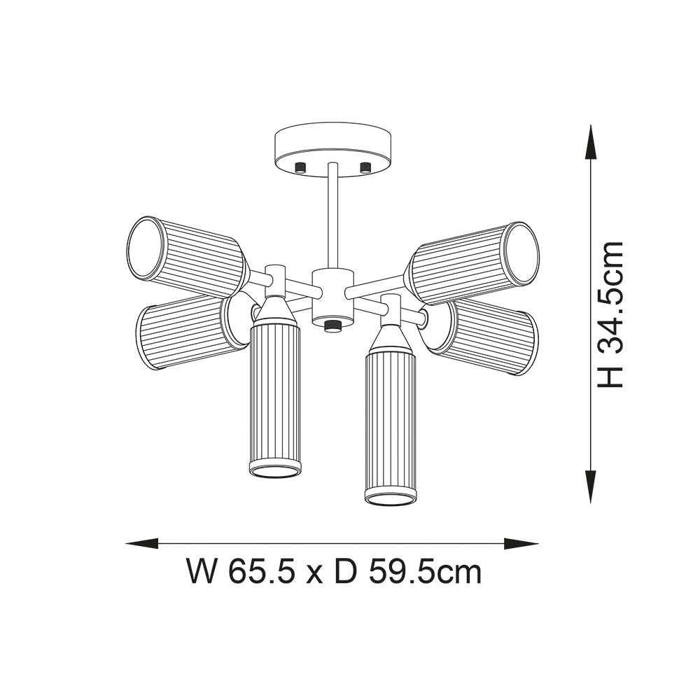 Gorsewell Ribbed Semi-flush 6 Light Flush Ceiling Light - Frosted Satin Brass