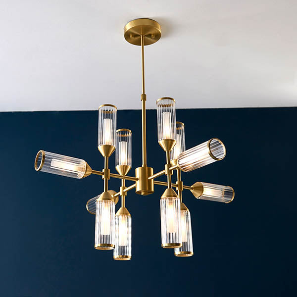 Gorsewell Ribbed 12 Light Pendant - Frosted Satin Brass