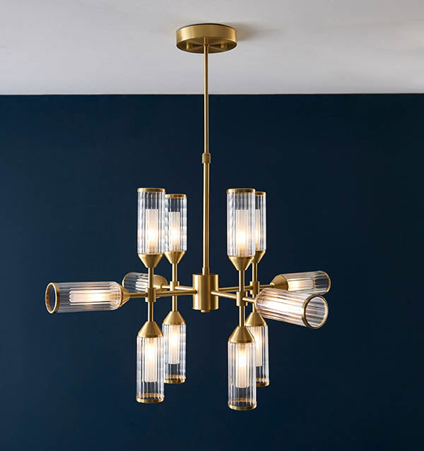 Gorsewell Ribbed 12 Light Pendant - Frosted Satin Brass