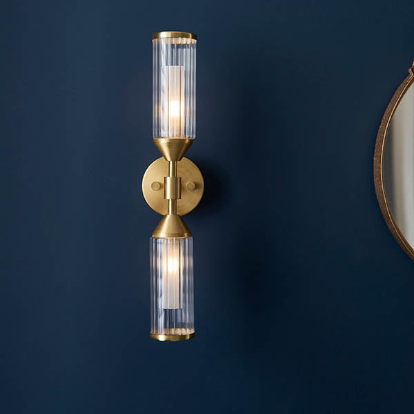 Gorsewell Ribbed Double 2 Light Wall Light - Frosted Satin Brass