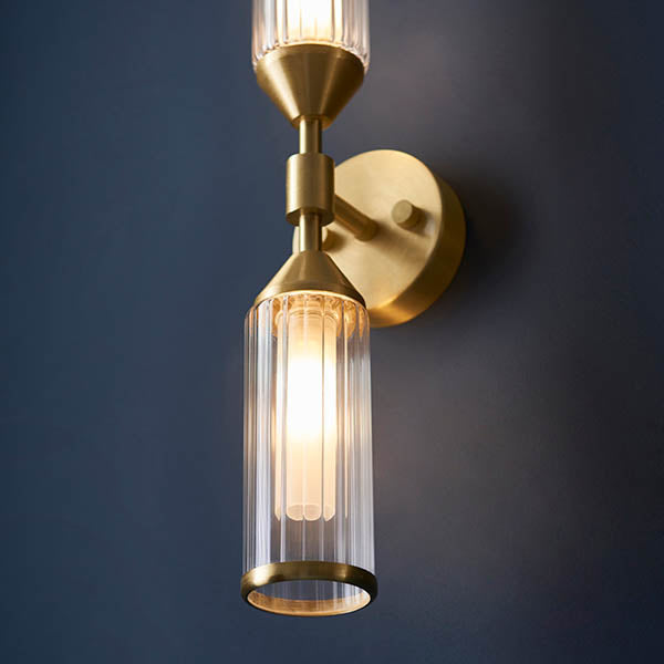 Gorsewell Ribbed Double 2 Light Wall Light - Frosted Satin Brass