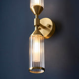 Gorsewell Ribbed Double 2 Light Wall Light - Frosted Satin Brass