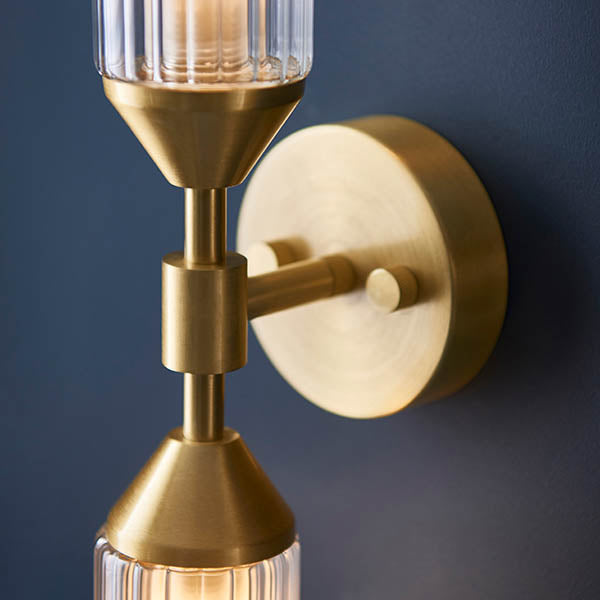 Gorsewell Ribbed Double 2 Light Wall Light - Frosted Satin Brass