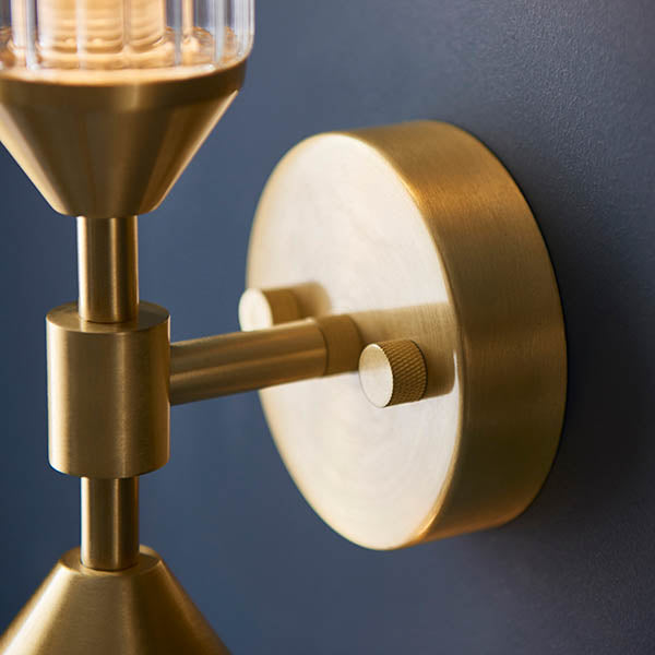Gorsewell Ribbed Double 2 Light Wall Light - Frosted Satin Brass