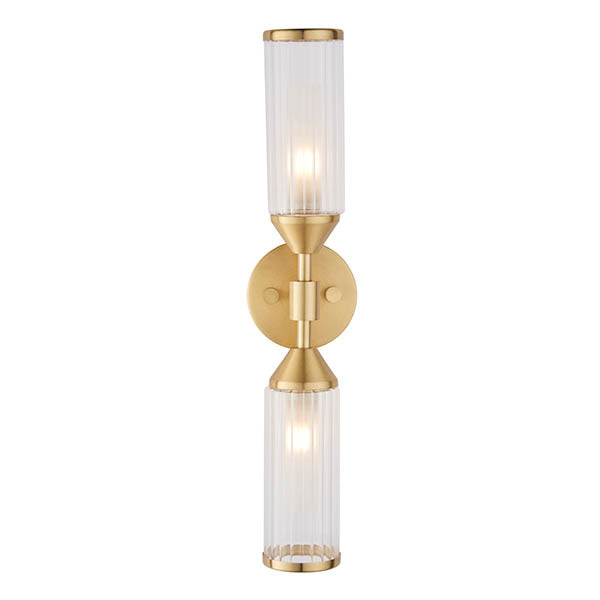 Gorsewell Ribbed Double 2 Light Wall Light - Frosted Satin Brass