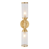 Gorsewell Ribbed Double 2 Light Wall Light - Frosted Satin Brass