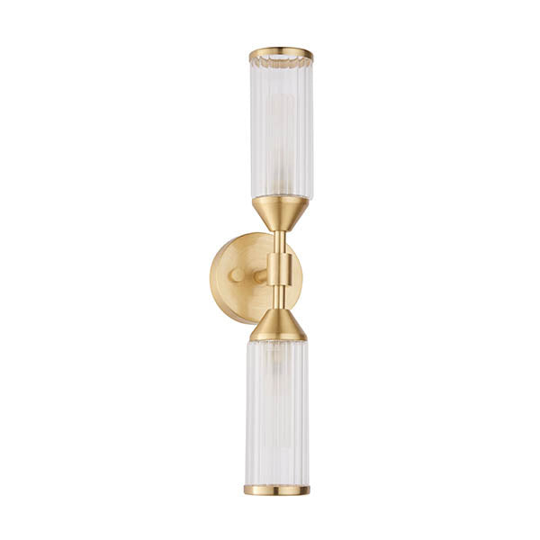 Gorsewell Ribbed Double 2 Light Wall Light - Frosted Satin Brass