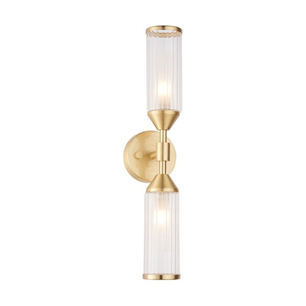 Gorsewell Ribbed Double 2 Light Wall Light - Frosted Satin Brass