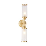 Gorsewell Ribbed Double 2 Light Wall Light - Frosted Satin Brass