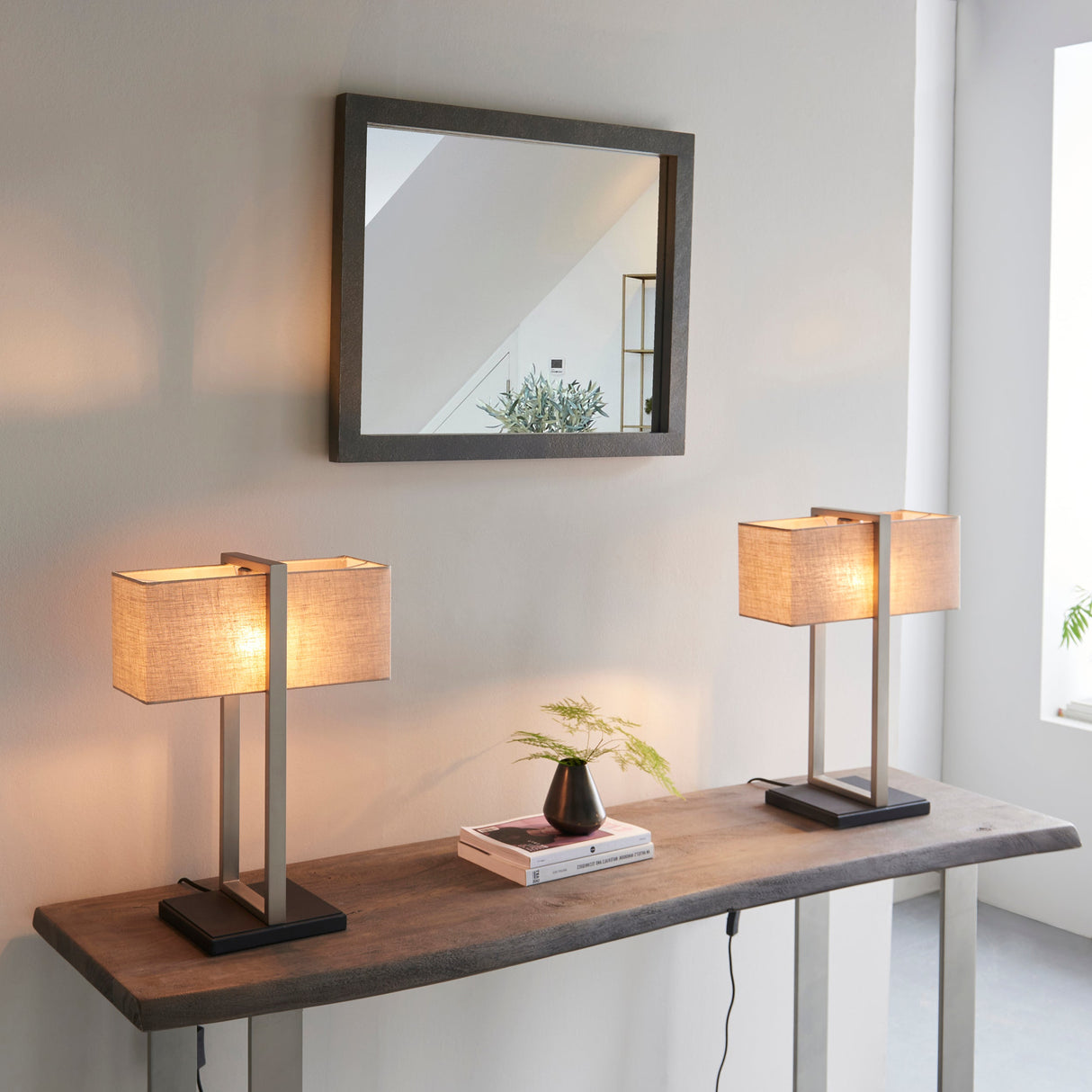 Ellerwick Rectangles Table Lamp - Satin Nickel Natural