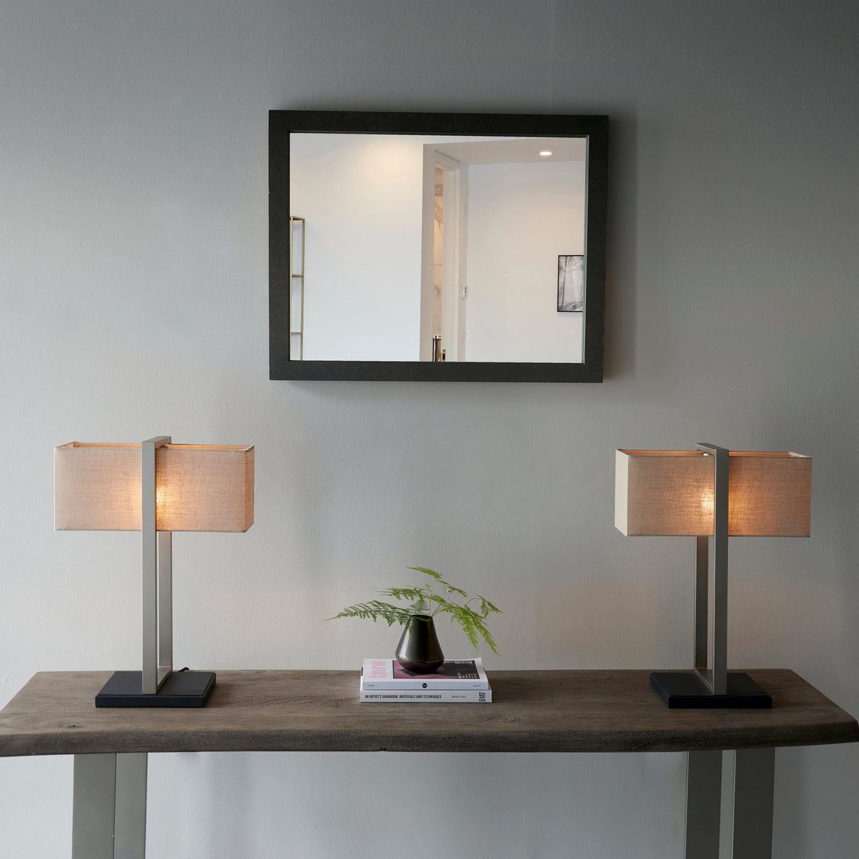Ellerwick Rectangles Table Lamp - Satin Nickel Natural