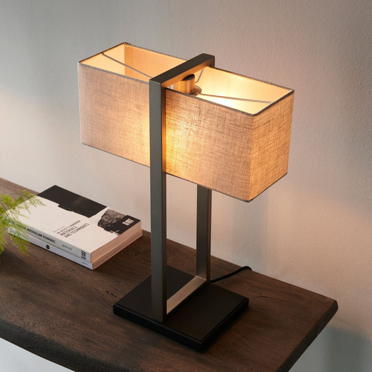 Ellerwick Rectangles Table Lamp - Satin Nickel Natural