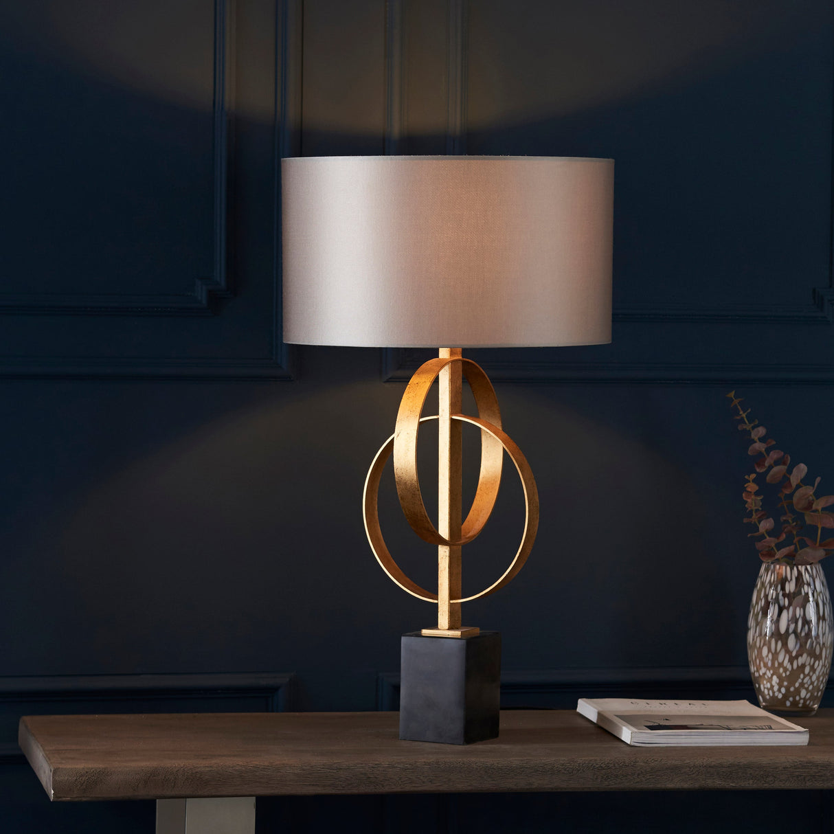 Sparrowmere Double Hoop Table Lamp - Gold Leaf Mink